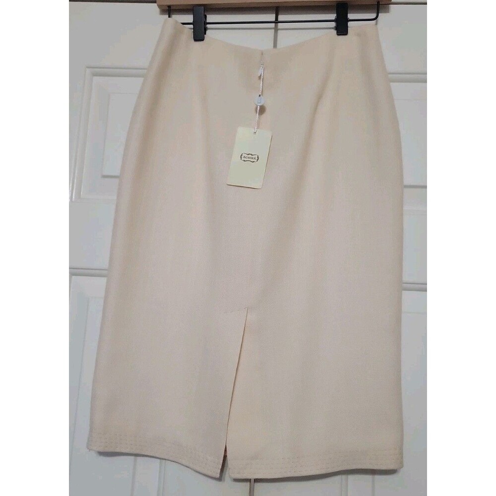 NWT Agnona Italy Ivory Virgin Wool & Silk Pencil Skirt Back Slit Size IT 40 US 4